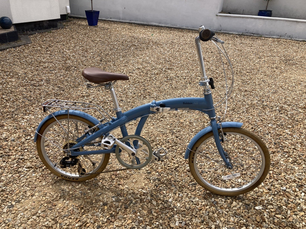 Bobbin Fold 20in Folding Bike Blue/Brown/Silver, Mudguards, Kickstand, 6 Speed