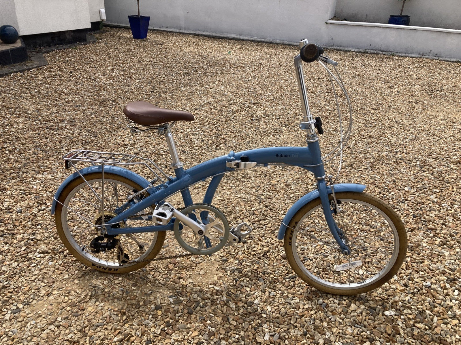 Bobbin Fold 20in Folding Bike Blue/Brown/Silver, Mudguards, Kickstand, 6 Speed