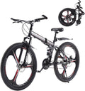 27.5" BlackRed Foldable Mountain Bike 21-Speed Dual Suspension Lightweight MTB