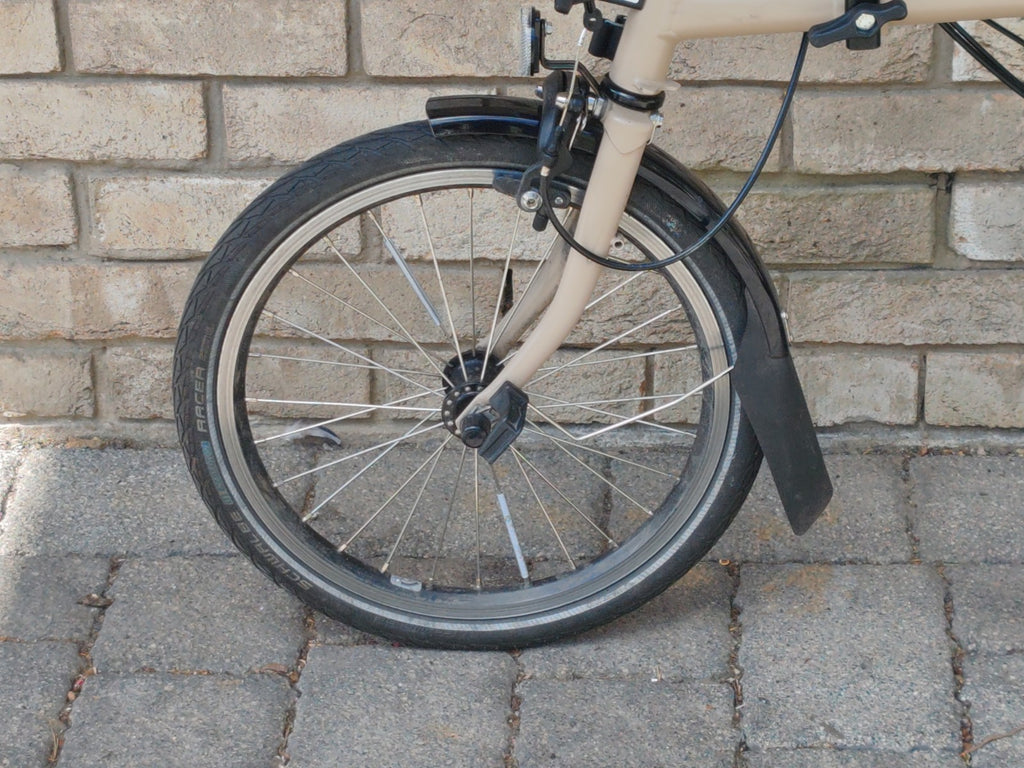 Brompton M6R 6 Speed Folding Bike – Dune Sand – Rear Rack – BikeRegister