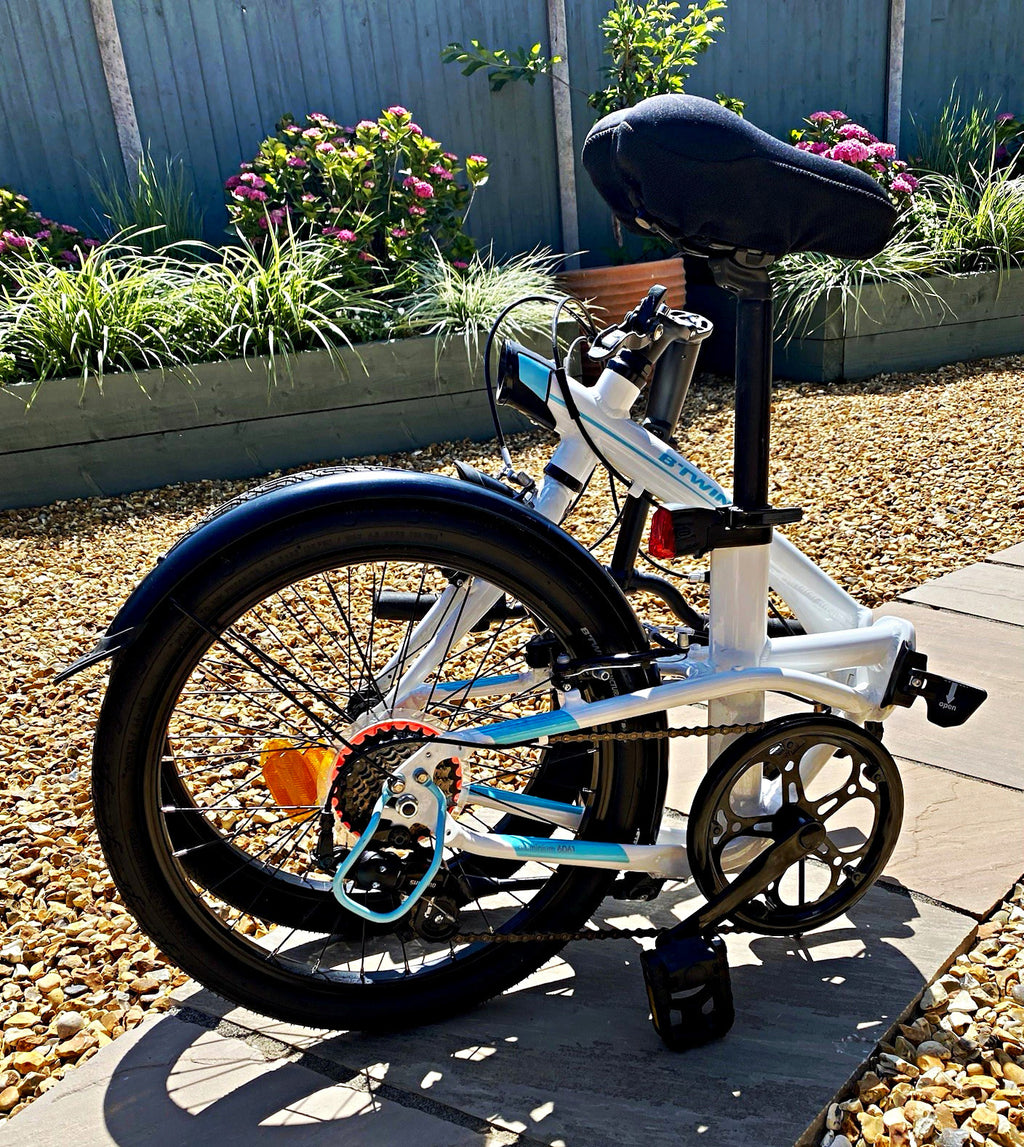 B'TWIN Tilt 500 20in Folding Bike 7 Speed Foldable White V-Brakes