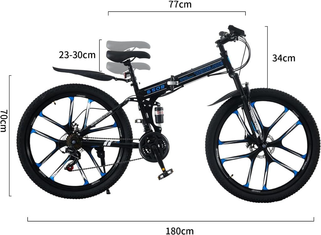 Trioblade 21-Speed 10 Spoke Wheels Foldable Mountain Bike 16" Frame Black (Dent)