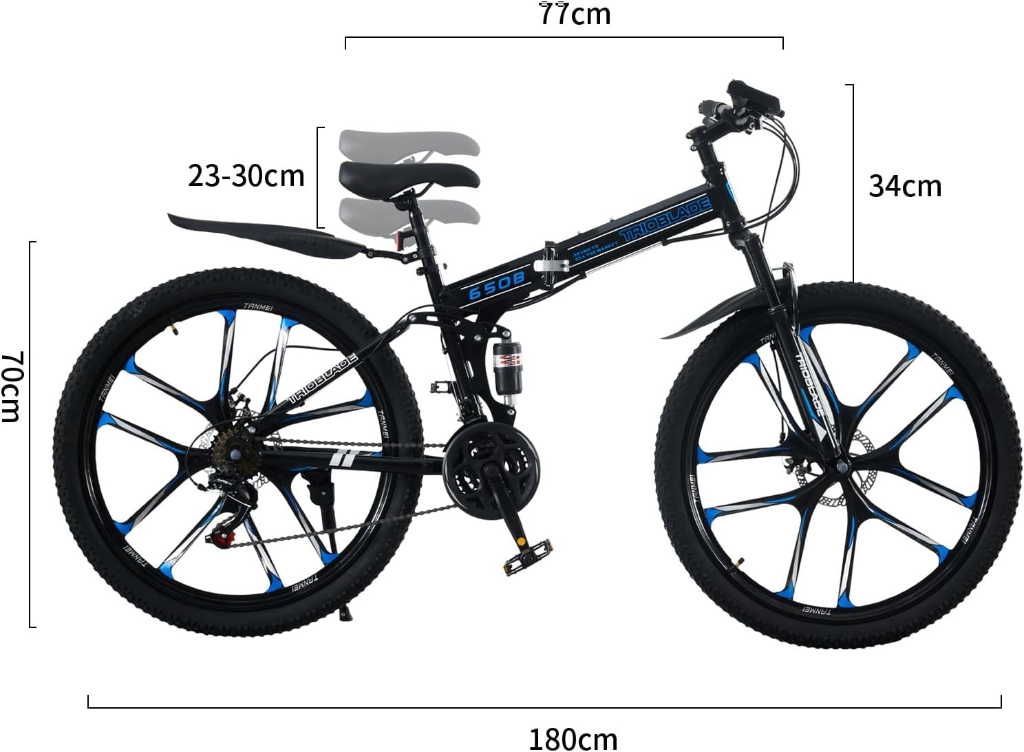 Trioblade 21-Speed 10 Spoke Wheels Foldable Mountain Bike 16" Frame Black (Dent)