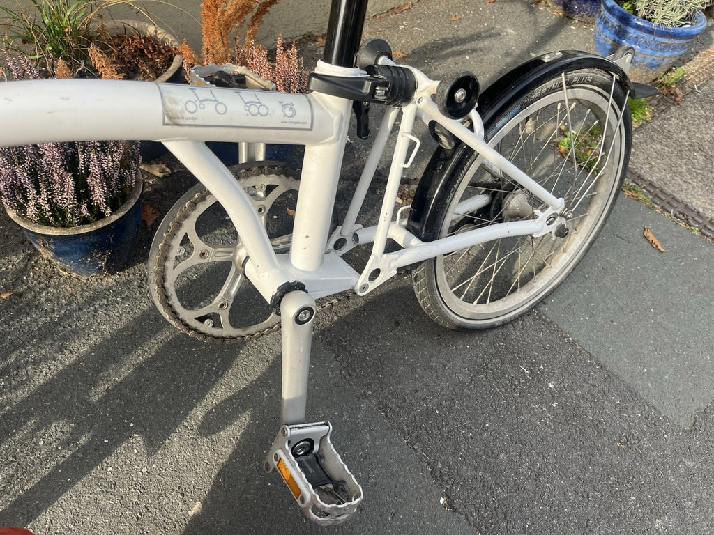 Brompton S1L Folding Bike In White With Black Upgrades