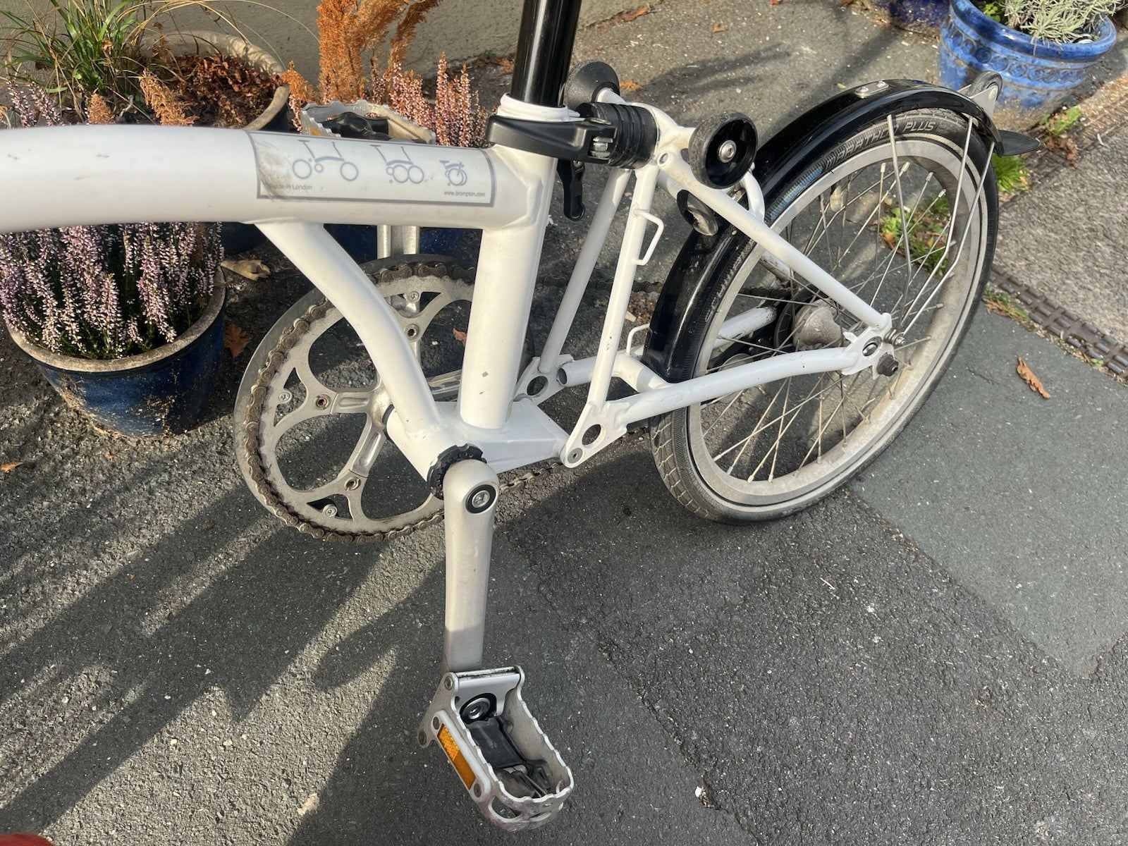 Brompton S1L Folding Bike In White With Black Upgrades