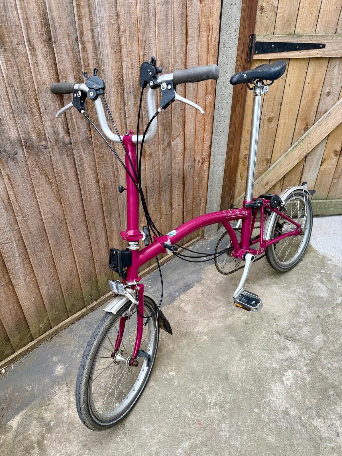 Brompton Folding Bike M3L in Pink with Mudguards and bag holder