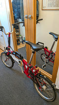 Brompton Folding Bike Red 16in Wheels Steel Frame Flat Bar Derailleur Gears