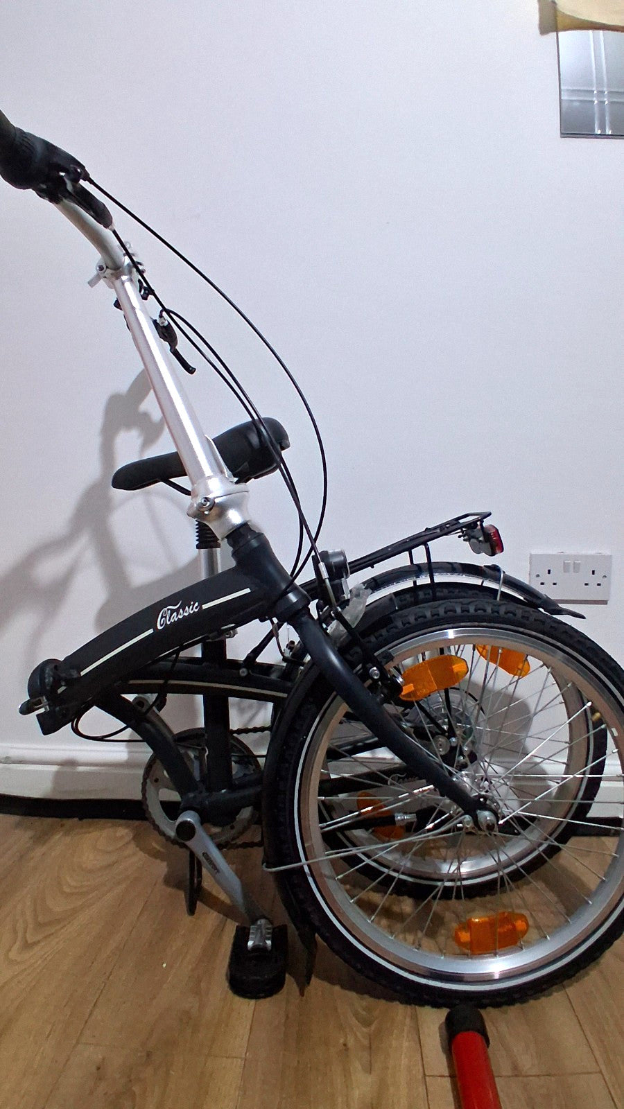 Denver Classic 001 Folding Bike 20in Black/Blue, LED Lights, Rack, Mudguards