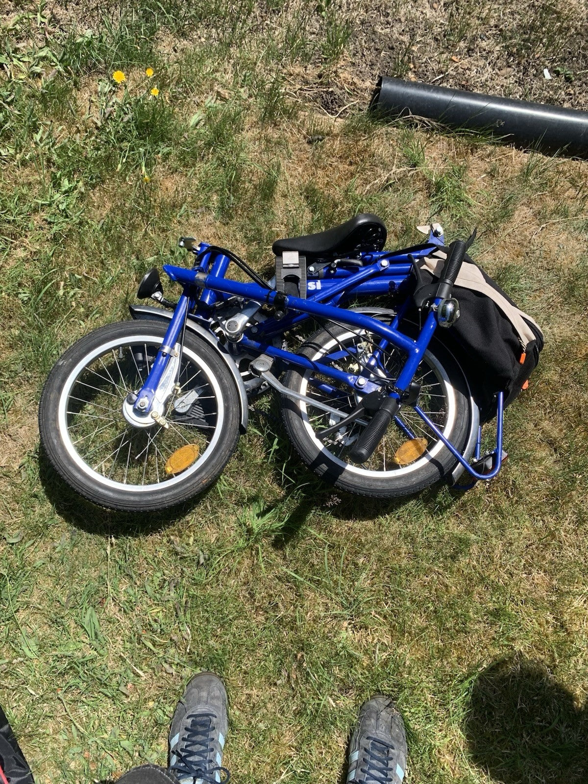Di Blasi 16in Blue Folding Bike 4-Speed, Front Basket, Rack/Panniers, Bag