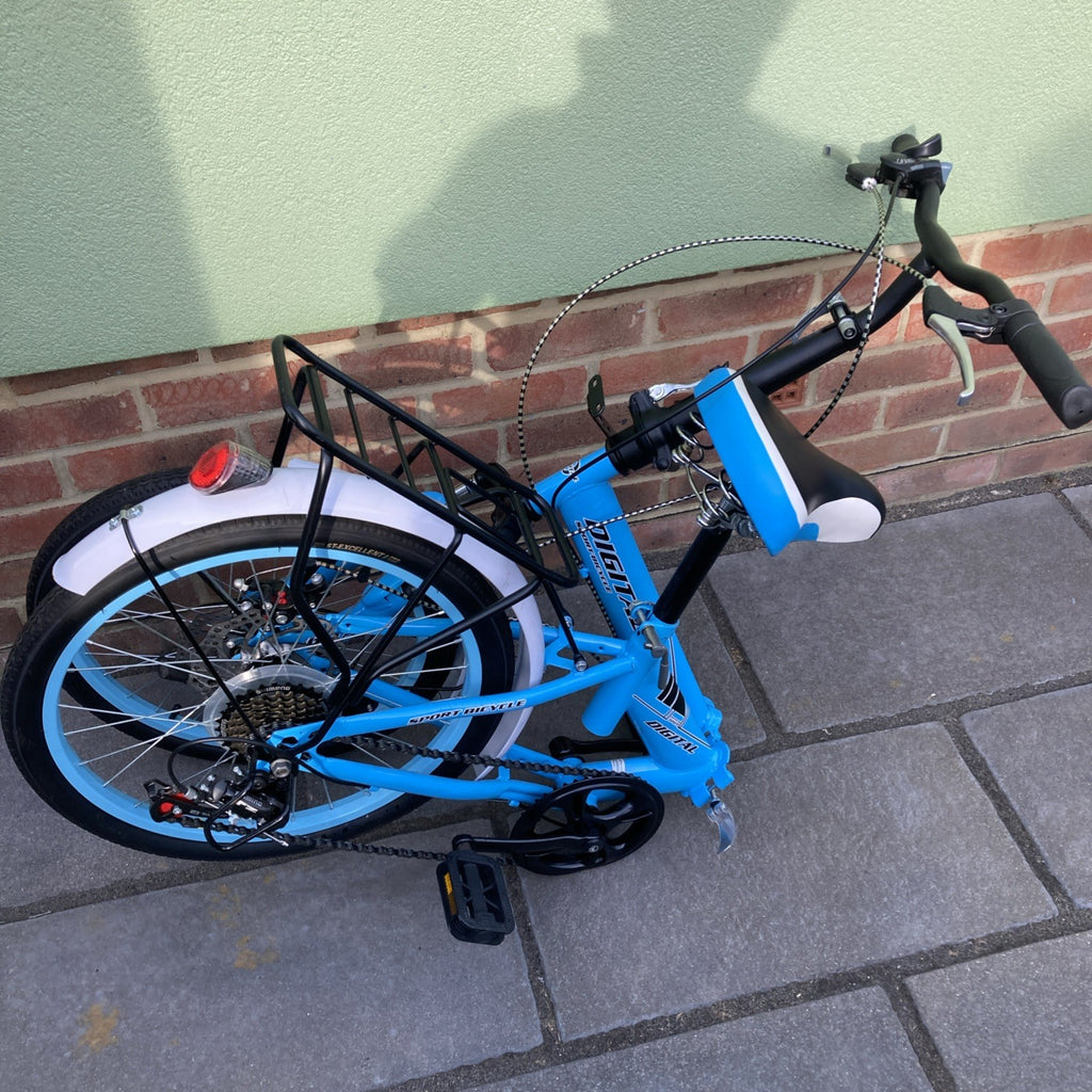 Digital Folding Blue Bike Carbon Steel 7 Speed Unisex Custom Design For UK