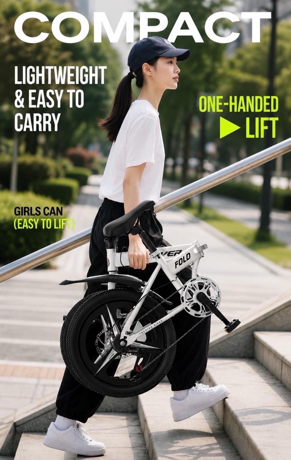 Forever Fold 20in Folding Bike 7-Speed Lightweight City Commuter Bicycle - grey