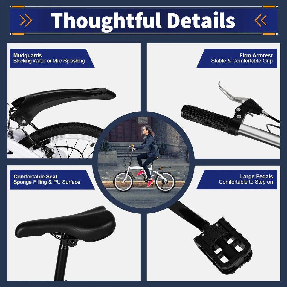 20" Folding Bike Adults Bicycle Adjustable Speed Alloy Bicycle Folding City Bike