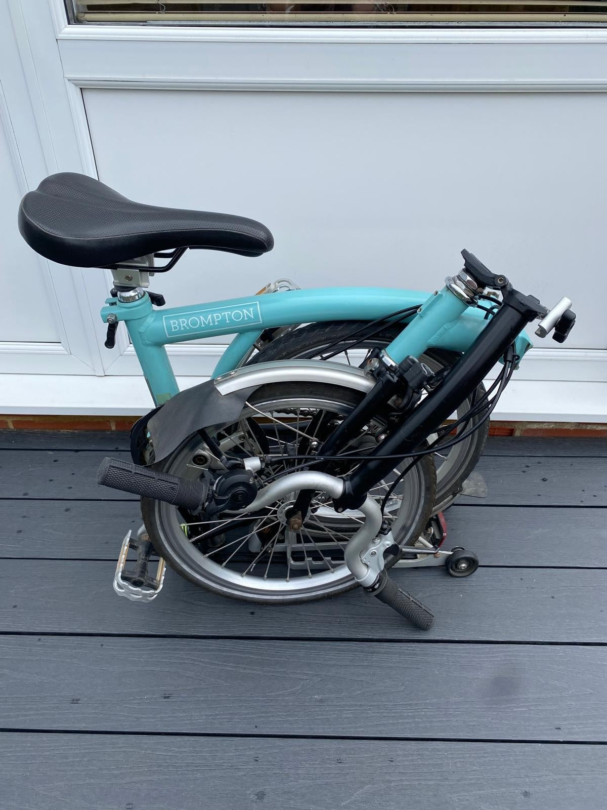 Brompton M3L.  Turkish Green and Black.  With Rear Luggage Rack