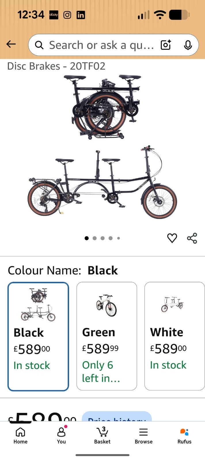 Eco Smobike 20TF02 20in Folding Tandem Bike Mechanical Disc Brakes Bell