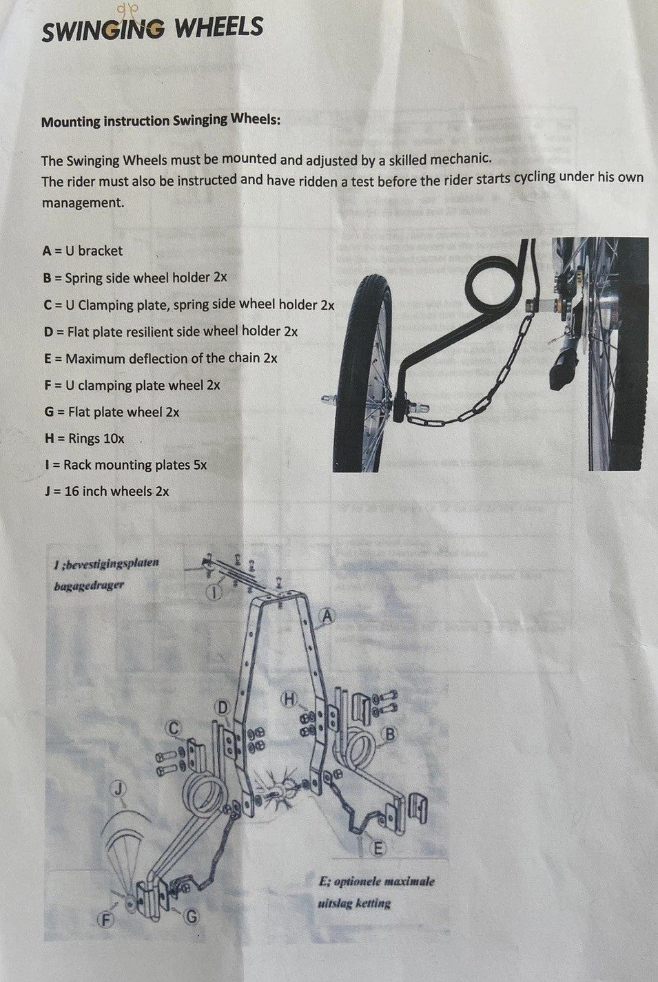 BIKE TO TRICYCLE CONVERSION KIT-DUTCH ENGINEERED- SWINGINGWHEELS/DOUBLE TWELVES