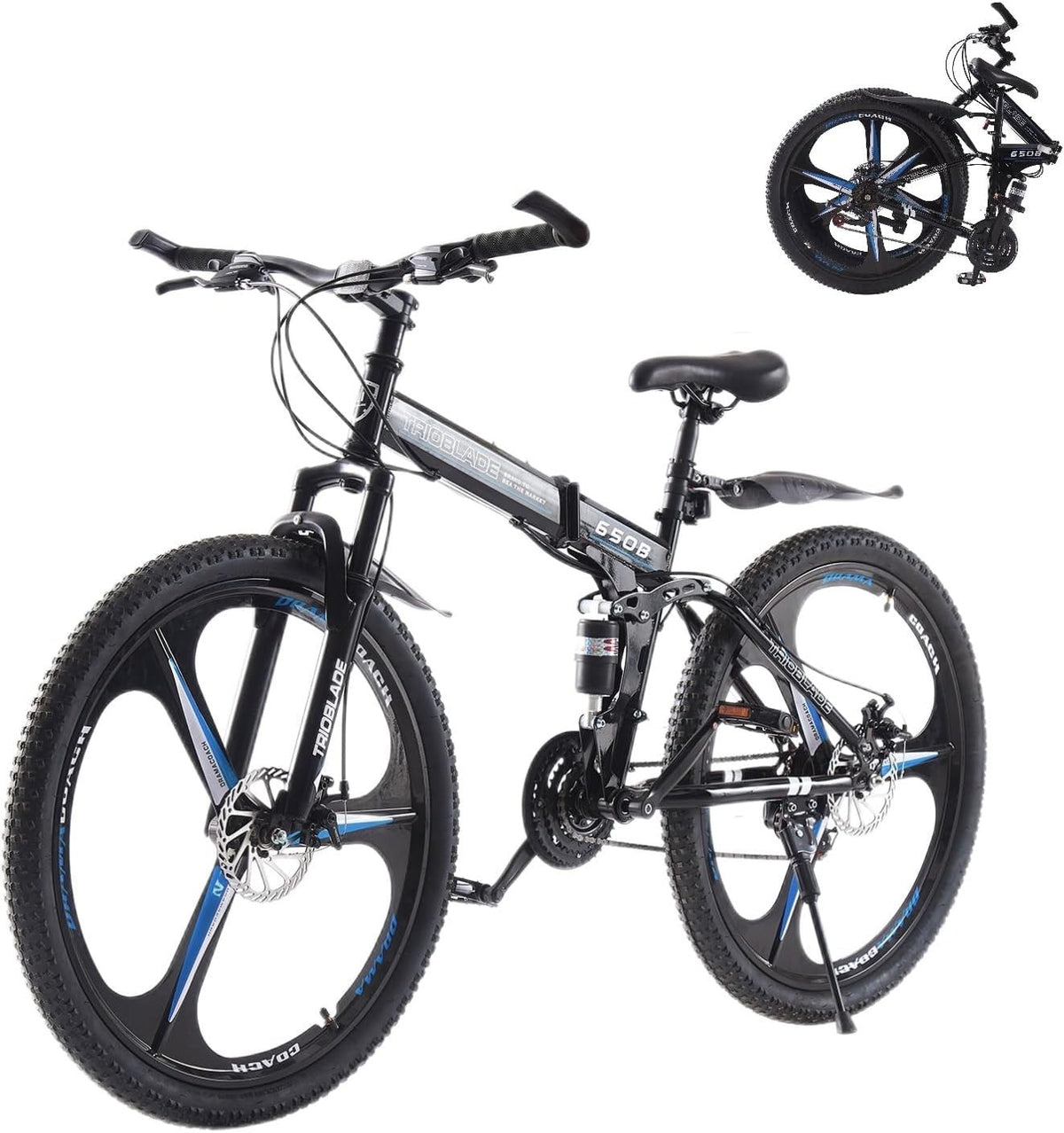 TRIOBLADE 24" Folding Mountain Bike 21 Speed Foldable Mountain Bicycle