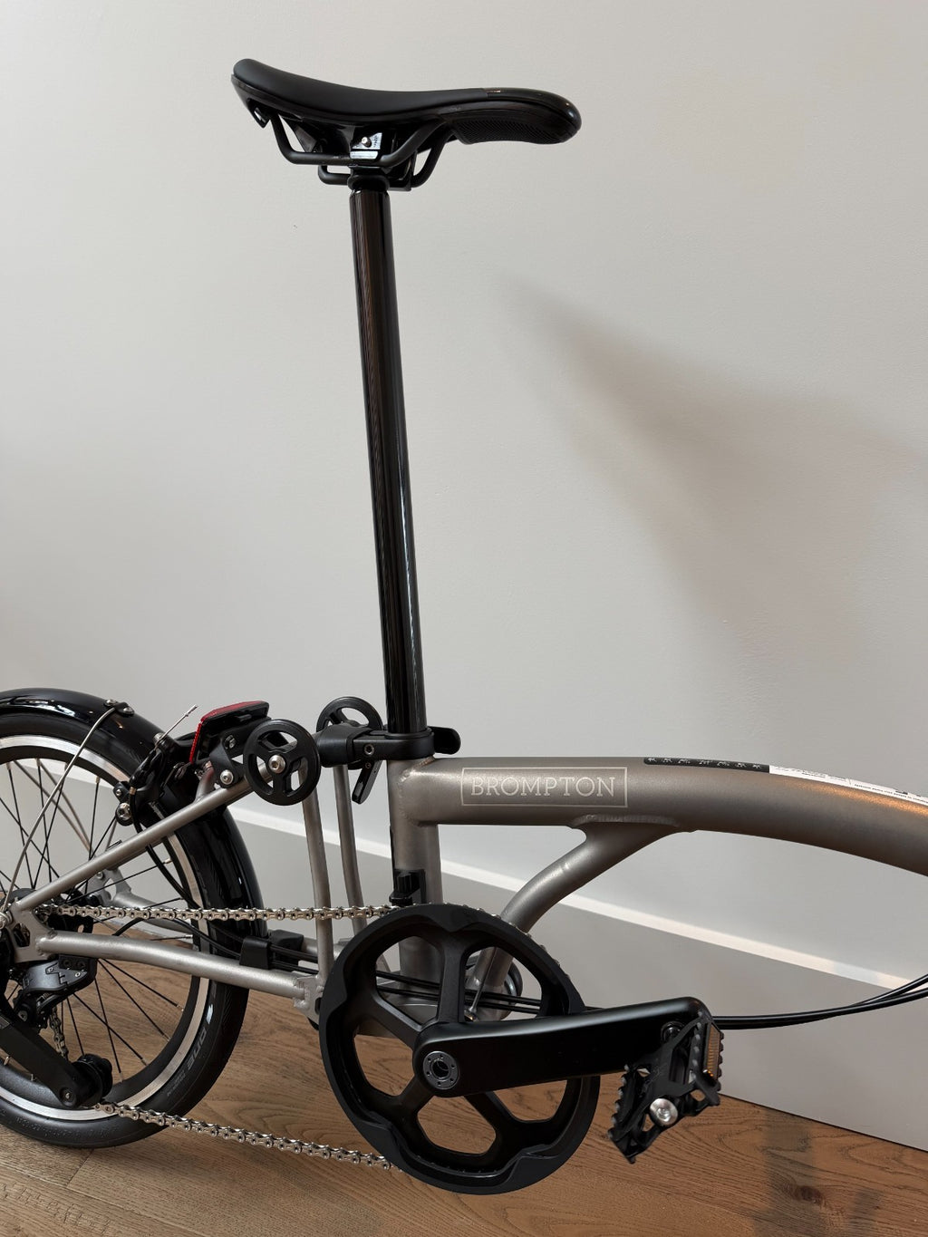 Brompton T Line Folding Bike 4-Speed 16in Wheels Titanium Blasted Titanium