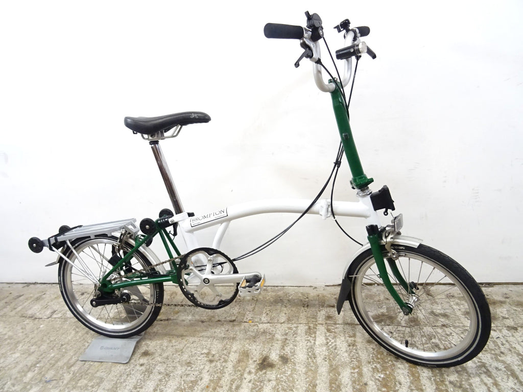 2013 Brompton M3R 16" Folding Bike Papyrus White / Racing Green Rack LoUsed VVGC