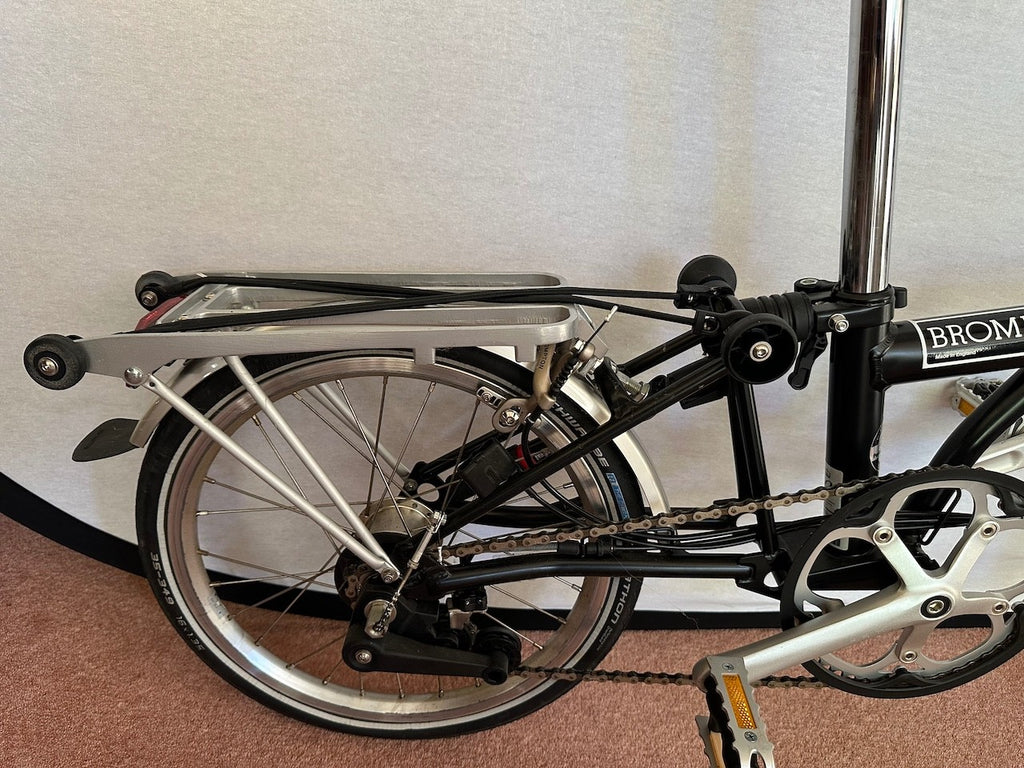 Brompton Folding Bike Black 6 Speed Gears Rear Carrier Bell Used Once M6R