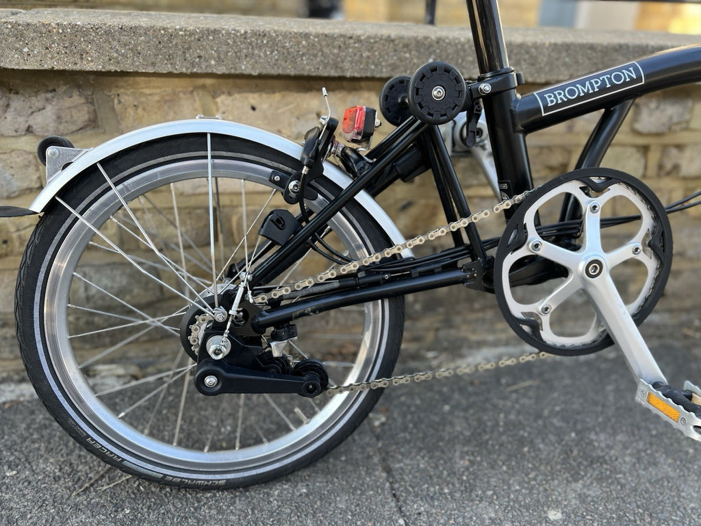Brompton 16in Folding Bike Black/Silver, Mudguards; 6 speed, c2020 C-Line