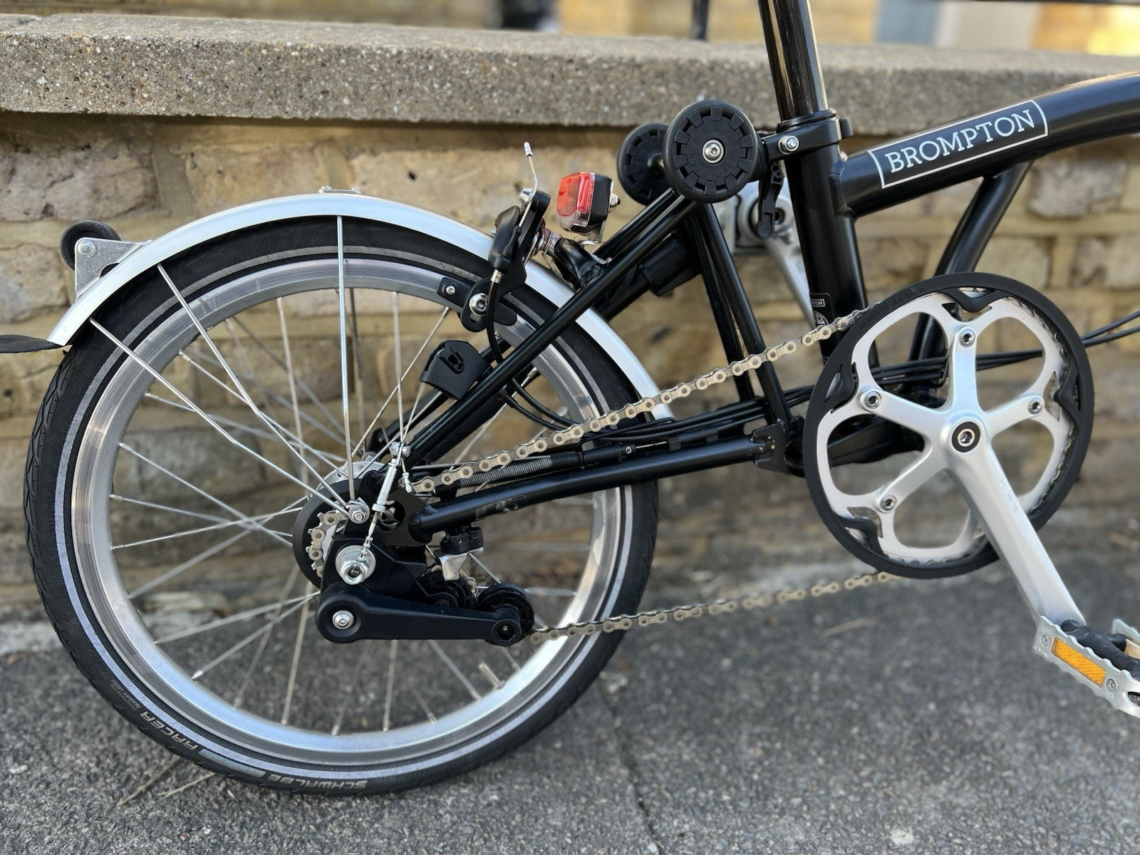 Brompton 16in Folding Bike Black/Silver, Mudguards; 6 speed, c2020 C-Line