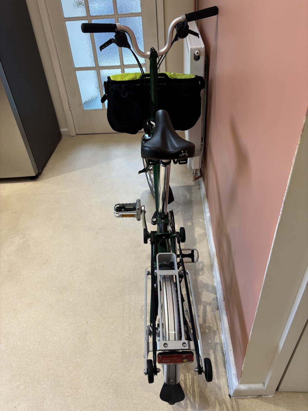 Brompton m6r folding bike, Green with Dynohub lighting, rack & mudguards