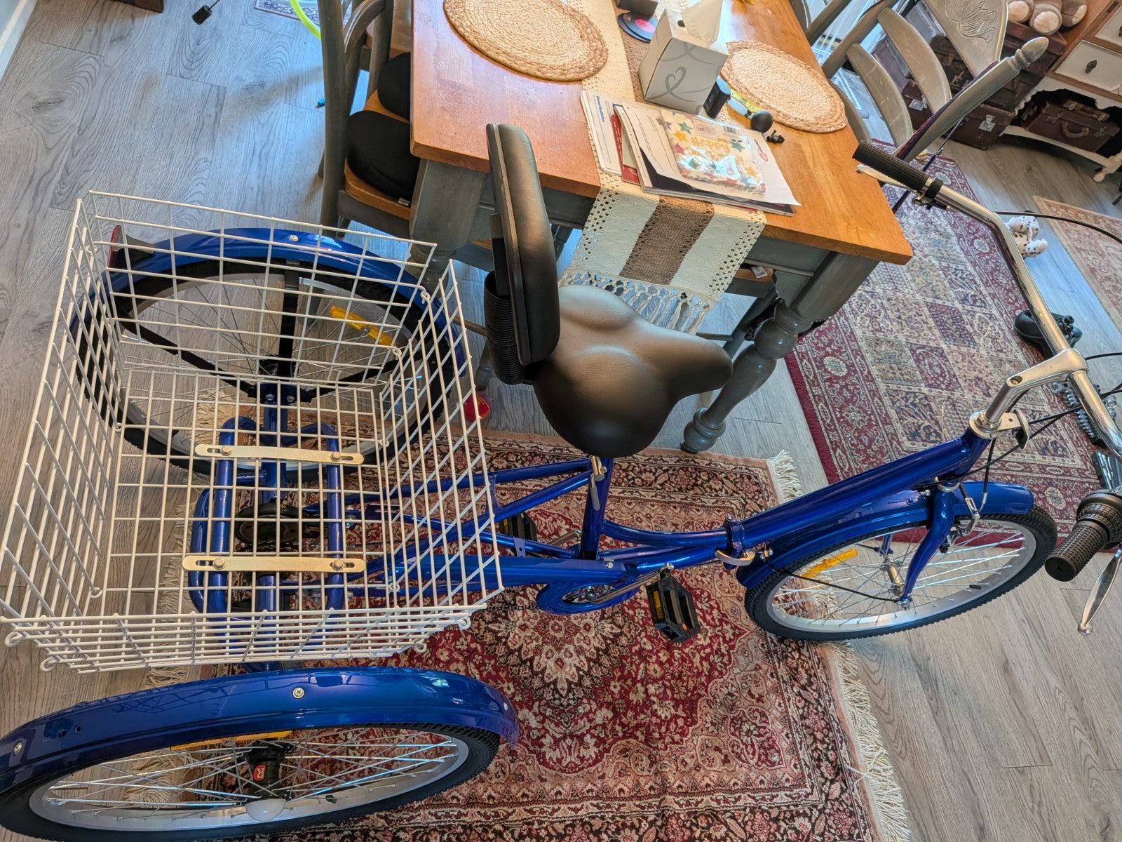 Blue Adult Tricycle Shopping Trike, Aluminium Frame, Folding, 7 Gears.