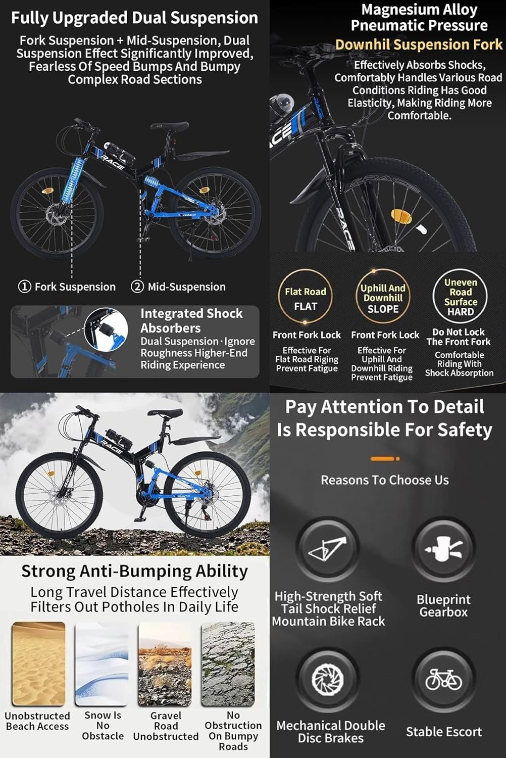 26", 27.5" Foldable Lightweight Adult Mountain Bike Urban & Trail Riding