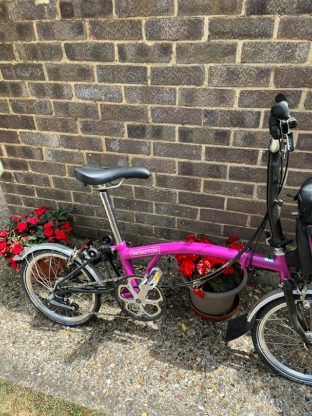 Hot Pink Vintage Brompton Folding Bike with Carry Bag on wheels Excellent