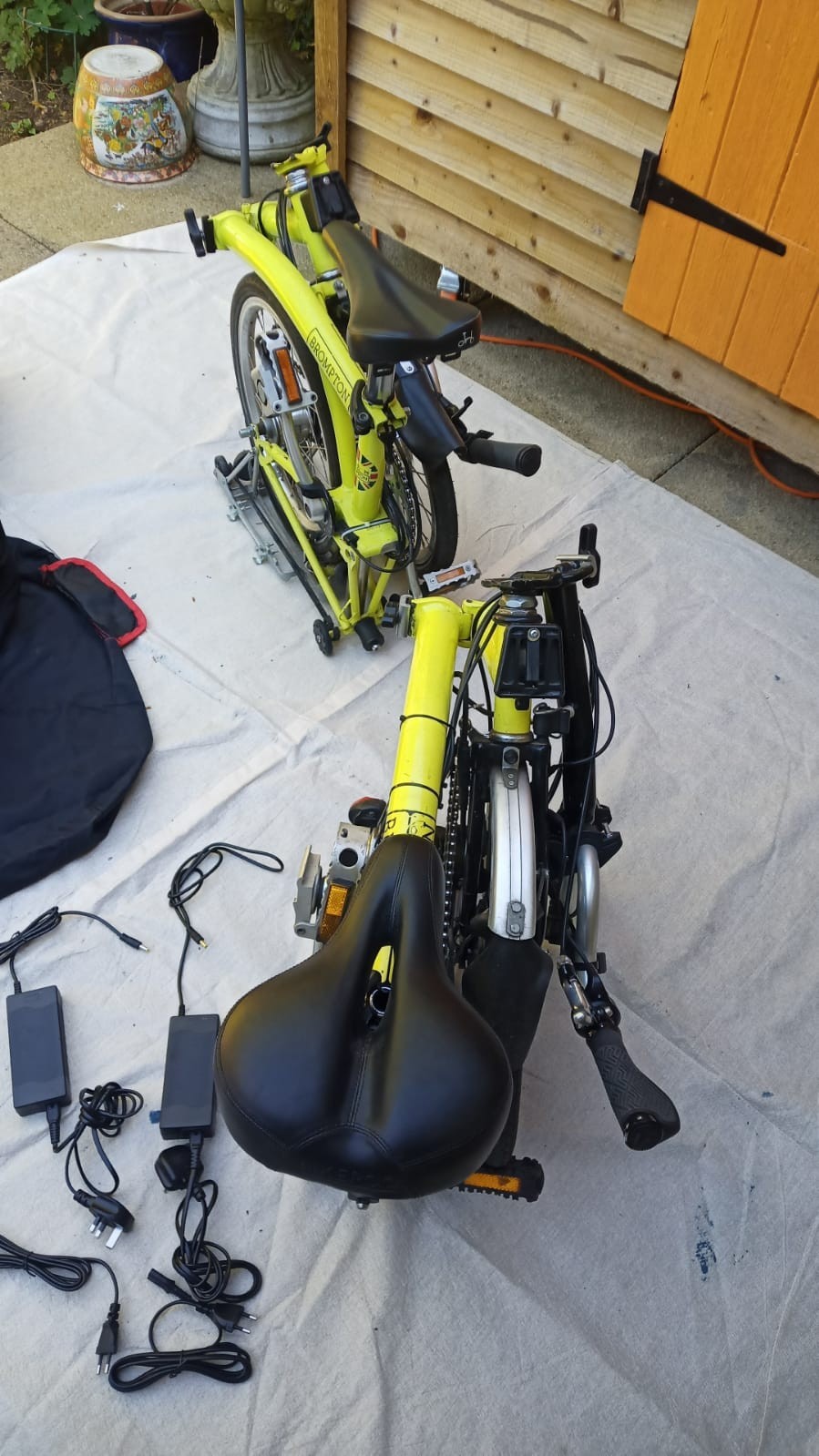 A Pair of Yellow Bromton Bikes with switch conversion. Excellent Condition
