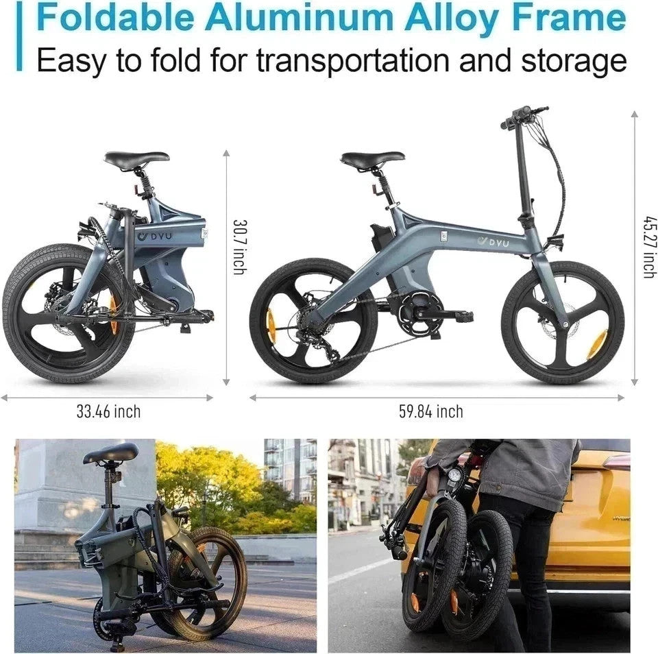 DYU T1 20" Folding E - Bike 250-W 36-V 10/Ah Battery 60KM Range City E- Bike