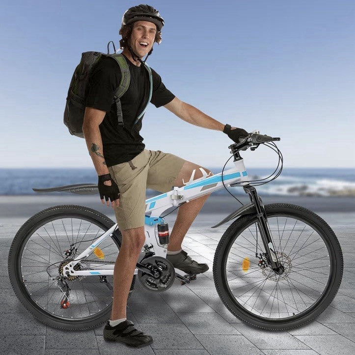 26" Folding Mountain Bike 21 Speed Men Bikes MTB Bicycle School Dual Disc Brake