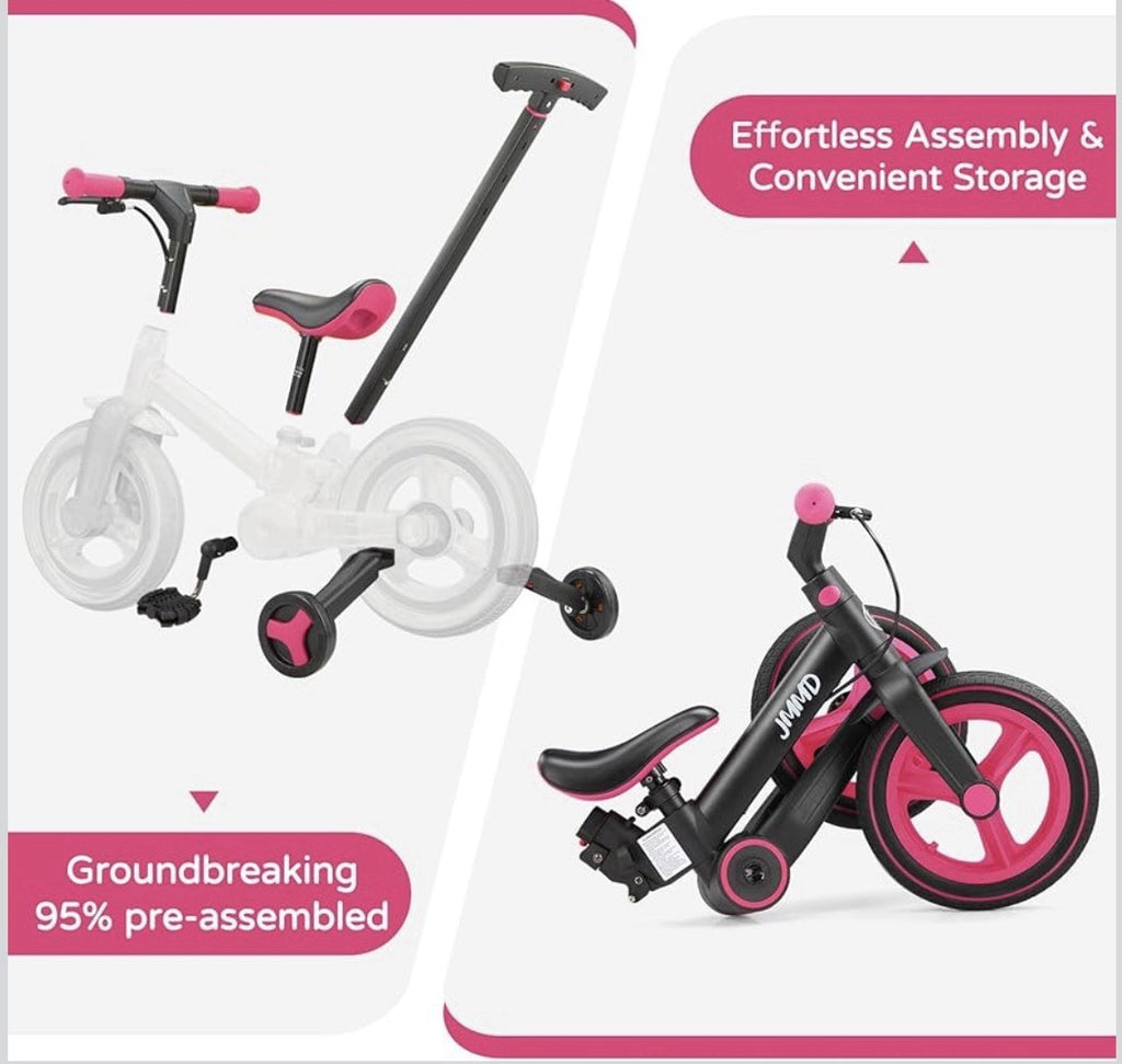 JMMD 6 in 1 Toddler Bike with Push Handle for Kids 18-60 Months, 12" Foldable