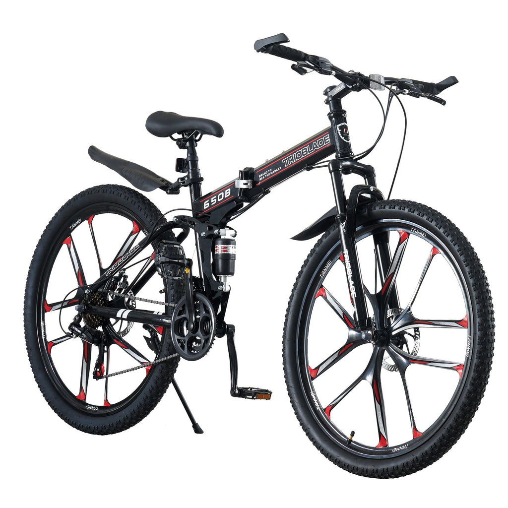 Folding Mountain Bike 27.5Inch Bikes 21 Speed Full Suspension Bicycle Men Women