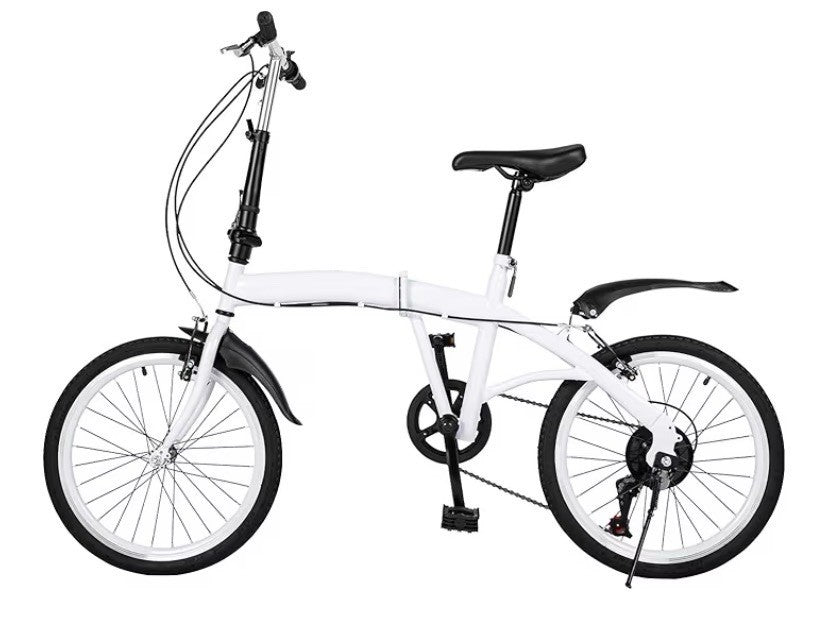 White Folding Bike Foldable City Bike for Adult 20" Commute Bicycle 6 Speed Gear