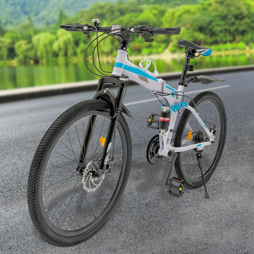 26" Folding Mountain Bike 21 Speed Men Bikes MTB Bicycle School Dual Disc Brake