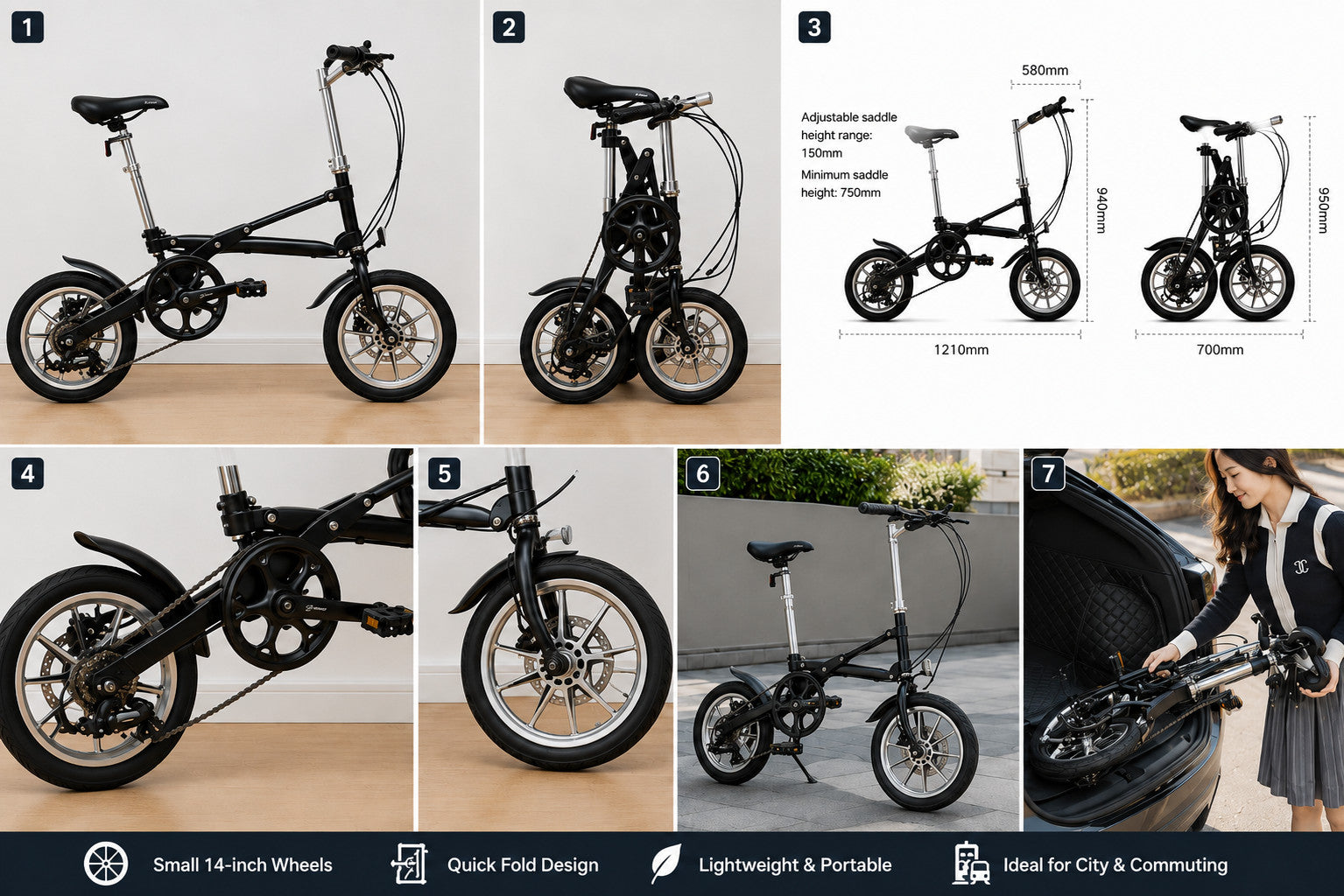 14” Instant Folding Bike 7 Speed Disc Brakes Ultra Compact Ridden Once