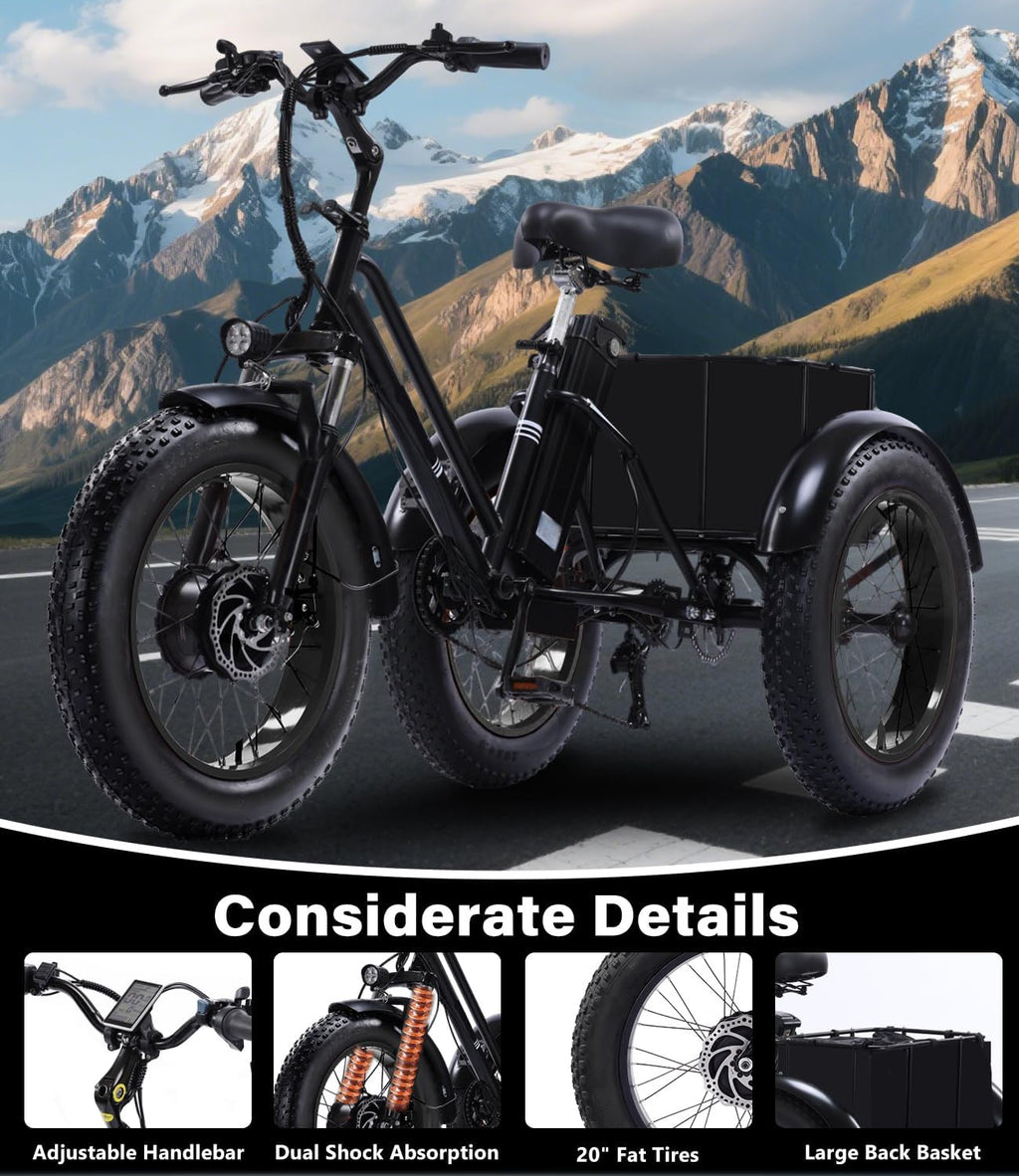 Adult Electric Tricycle 20-Inch Non-Folding/Folding 7-Speed Tricycle with Large