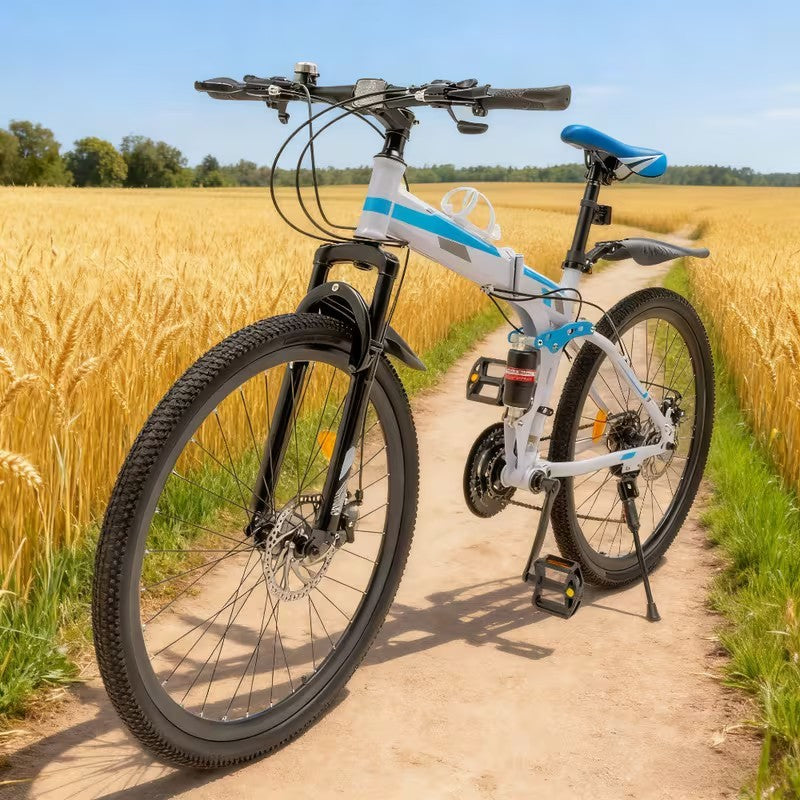 26in Folding Mountain Bike 21 Speed Men Bike MTB Bicycle School Dual Disc Brake