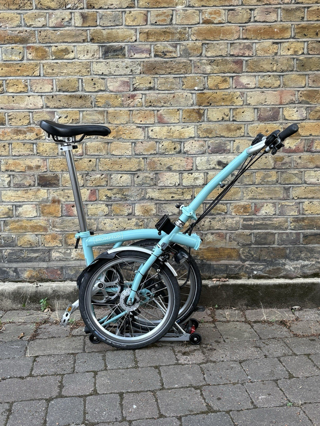 Brompton M6R Folding Bike - Celeste w/ Mudguards, Rack And Dynamo Light Set