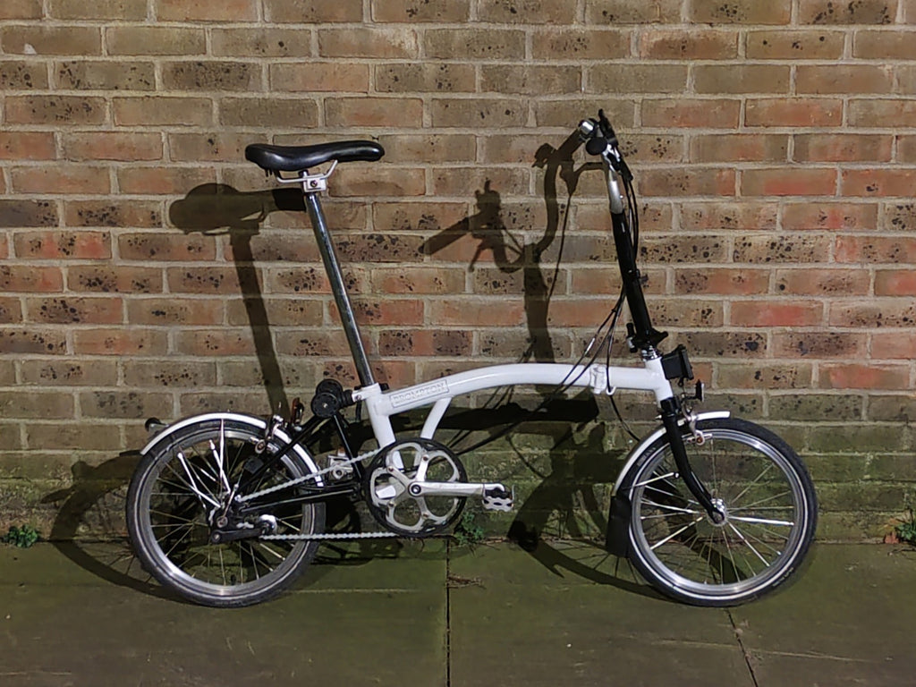 Brompton M3L White 3 Speed Folding Bike High Bar Serviced