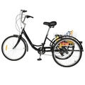 24 Inch Adult Tricycle Bike 8 Speed Trike 3-Wheel Bicycle w/Folding Back &Basket