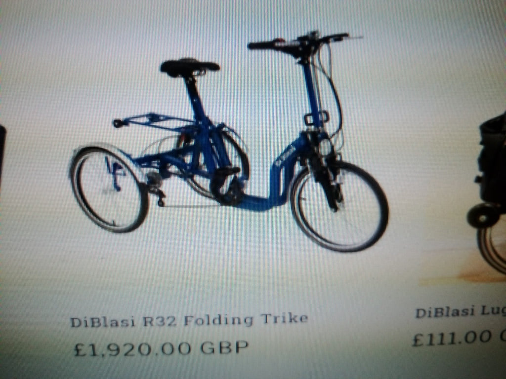 Three wheel folding bike.Di Blasi R32 Folding Tricycle. Lovely blue.High Quality
