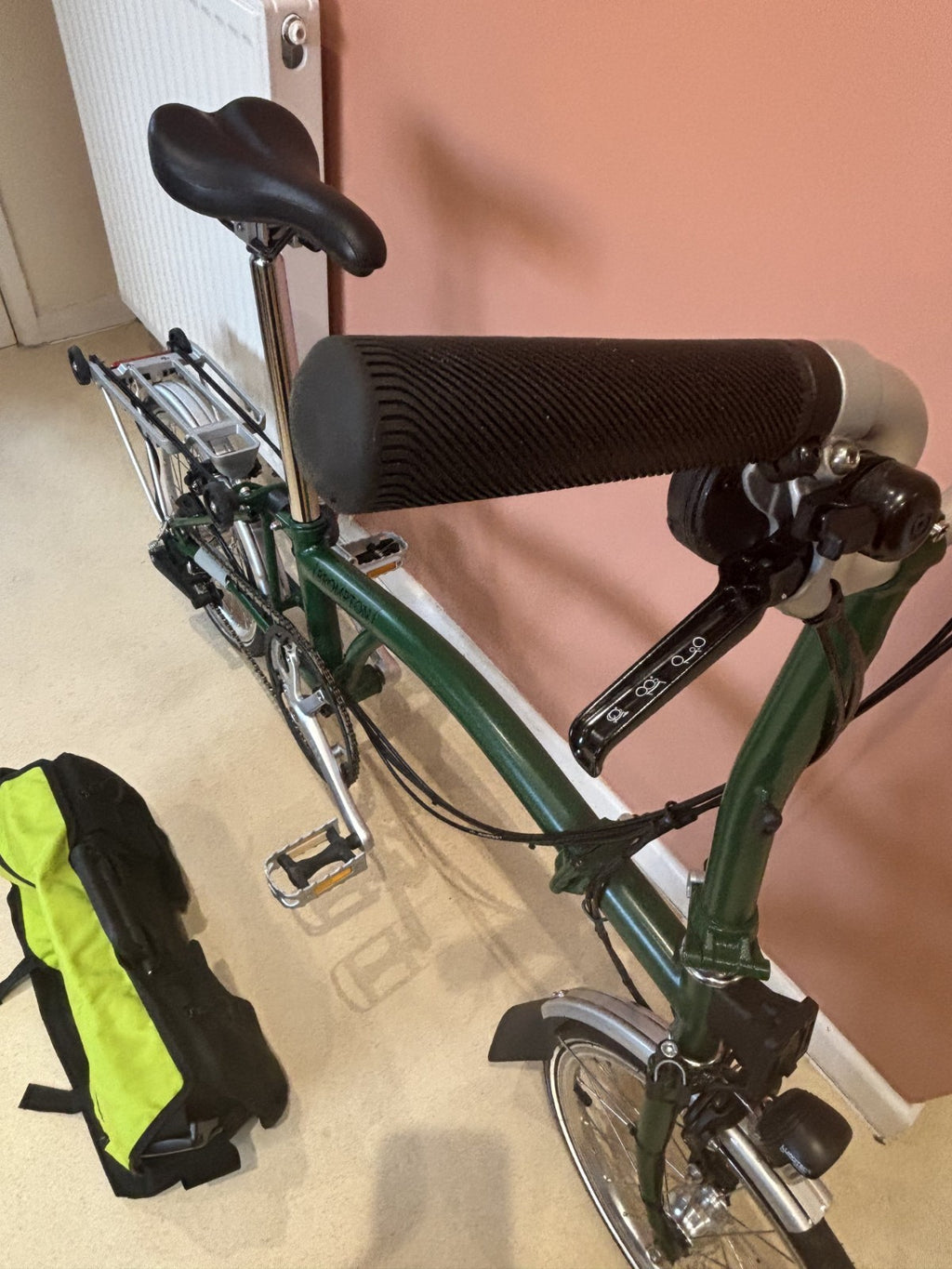 Brompton m6r folding bike, Green with Dynohub lighting, rack & mudguards