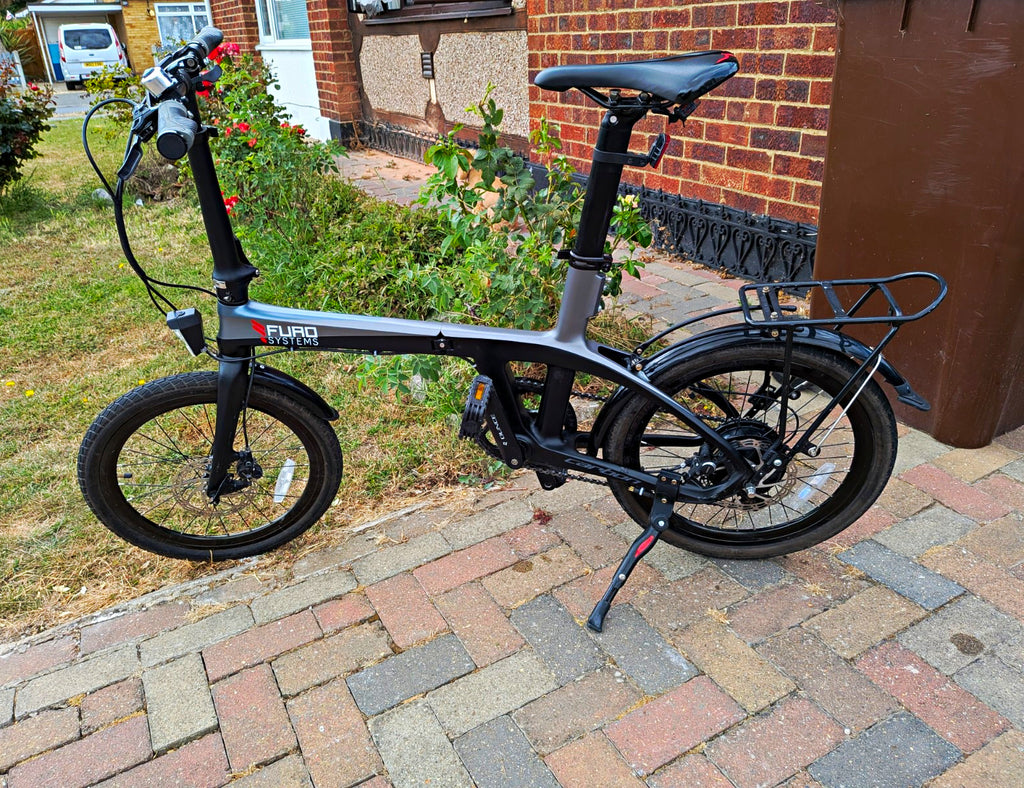 FURO Systems Folding Bike 20in 9-Speed Hydraulic Disc Brakes Rack Grey/Black