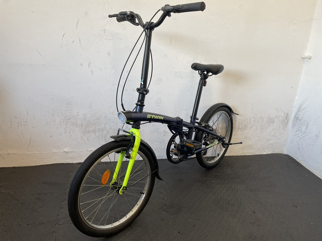 B Twin Tilt 120 Folding Bike 20 Inch Wheels. 6 Speed Matt Navy And Neon.