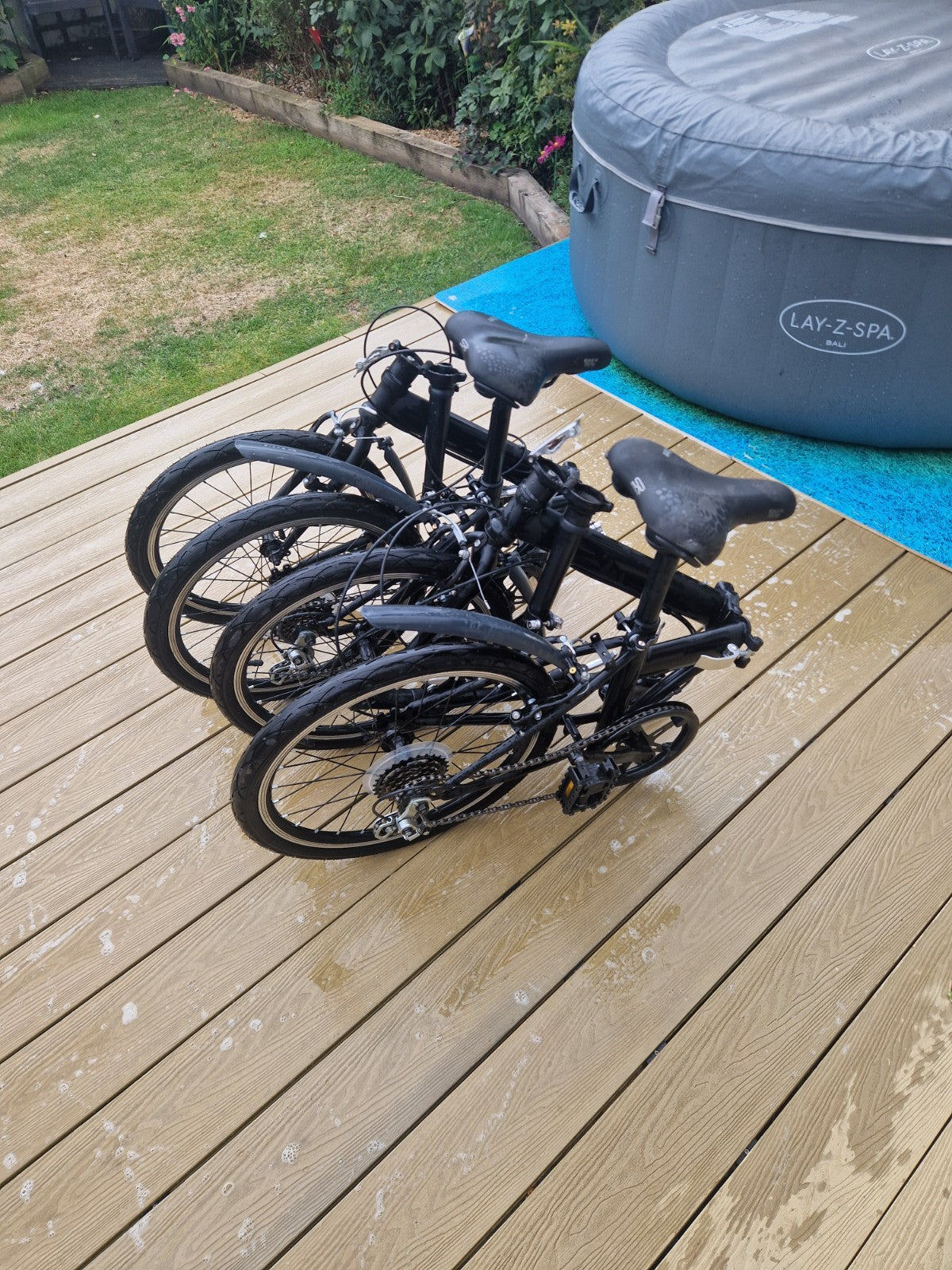 2x Black Folding Bikes w/ Mudguards, V-Brakes, Flat Bar, Grip Shifter