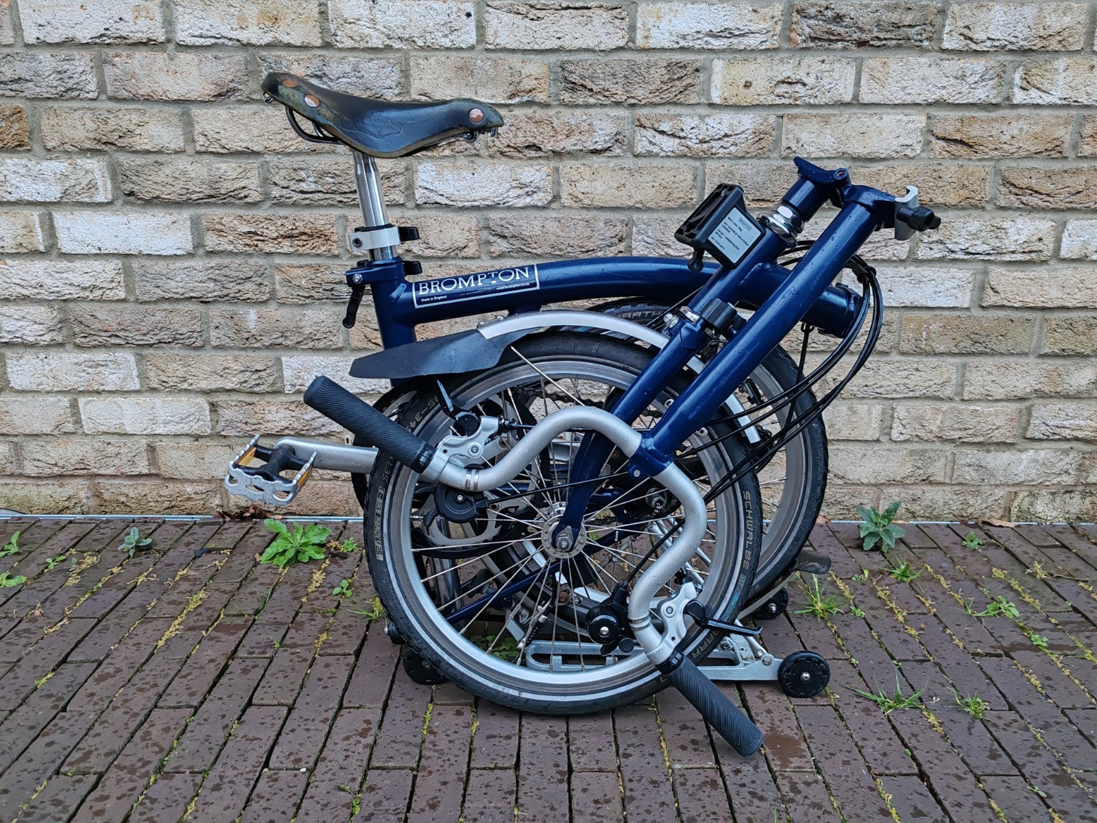 Brompton H6R 6 Speed Folding Bike Rack Brooks Saddle Commuter Blue