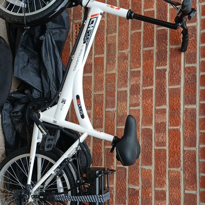Eplus CH25 Folding Bike 20in White/Black Rear Rack Kickstand BMX Bar