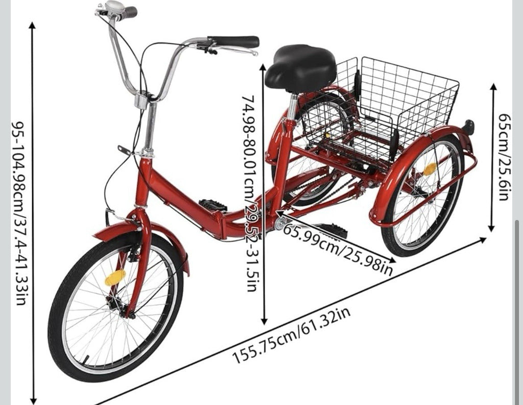 20 Inch Adult Tricycle Folding Model, Seniors Shopping Cargo Trike